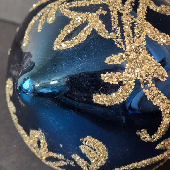 Frontgate Blue Gold Glitter Swirl Glass Ornament 4 Inch Hand Decorated Holiday - Picture 5 of 8